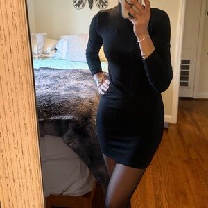 Medium Black Ribbed Turtleneck Mini Dress